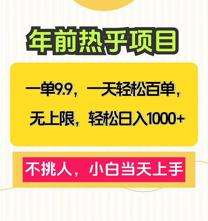 (13795期)一单9.9,一天百单无上限,不挑人,小白当天上手,轻松日入1000+网赚项目-副业赚钱-互联网创业-资源整合神马网赚