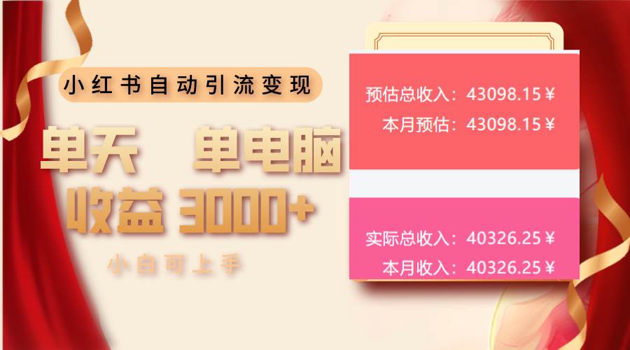 （13999期）小红书自动引流变现 单天单电脑收益3000+  小白可上手网赚项目-副业赚钱-互联网创业-资源整合神马网赚