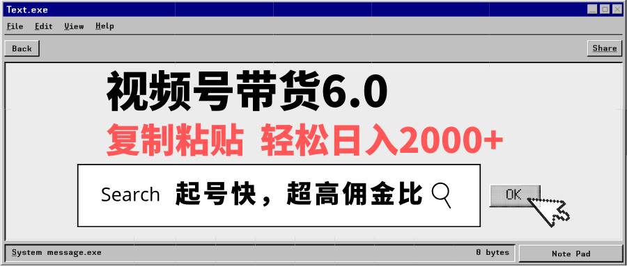 （14325期）视频号带货6.0，轻松日入2000+，起号快，复制粘贴即可，超高佣金比网赚项目-副业赚钱-互联网创业-资源整合神马网赚