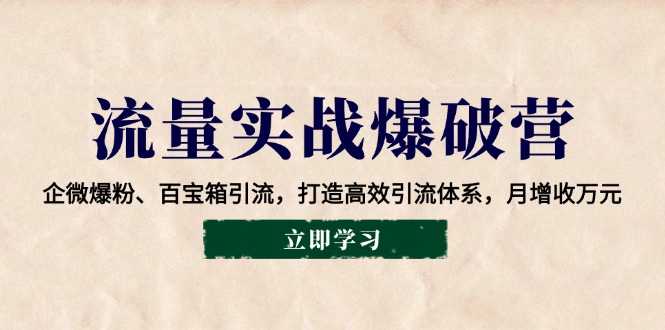 流量实战爆破营:企微爆粉、百宝箱引流,打造高效引流体系,月增收万元网赚项目-副业赚钱-互联网创业-资源整合神马网赚