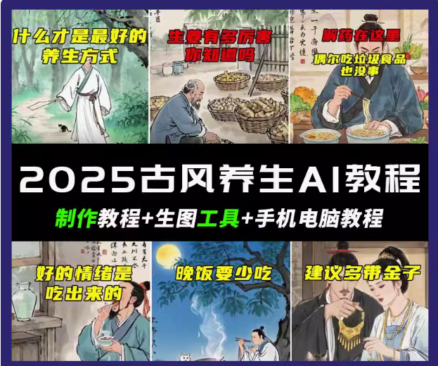 抖音AI古风养生视频教程日入五张 轻松涨粉 10W+网赚项目-副业赚钱-互联网创业-资源整合神马网赚