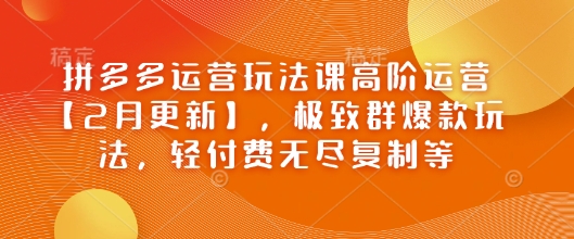 拼多多运营玩法课高阶运营【2月更新】，极致群爆款玩法，轻付费无尽复制等网赚项目-副业赚钱-互联网创业-资源整合神马网赚