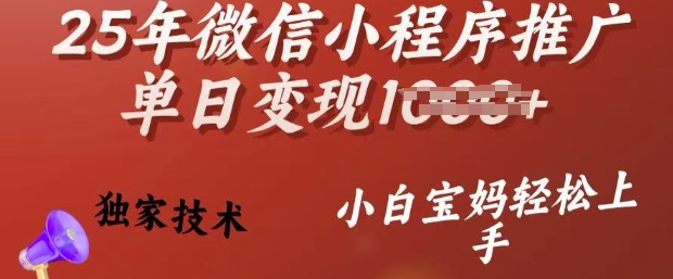 25年微信小程序推广单日变现多张,独家技术,小白宝妈轻松上手网赚项目-副业赚钱-互联网创业-资源整合神马网赚