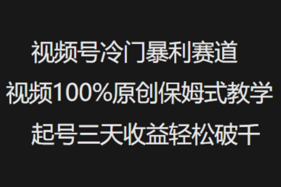 视频号冷门暴利赛道视频100%原创保姆式教学起号三天收益轻松破千网赚项目-副业赚钱-互联网创业-资源整合神马网赚