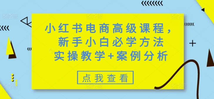 小红书电商高级课程,新手小白必学方法,实操教学+案例分析网赚项目-副业赚钱-互联网创业-资源整合神马网赚