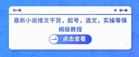 最新小说推文干货,起号,选文,实操等保姆级教程网赚项目-副业赚钱-互联网创业-资源整合神马网赚