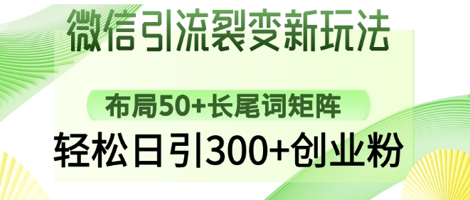 微信引流裂变新玩法:布局50+长尾词矩阵,轻松日引300+创业粉网赚项目-副业赚钱-互联网创业-资源整合神马网赚