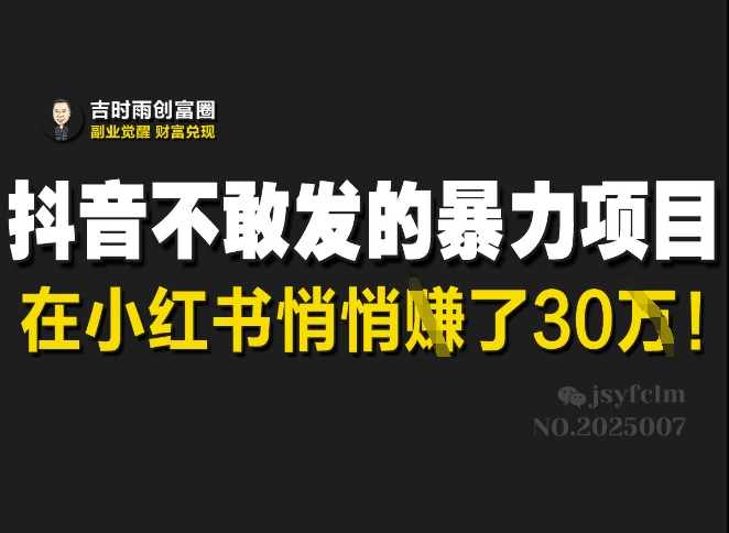 抖音不敢发的暴利项目，在小红书悄悄挣了30W网赚项目-副业赚钱-互联网创业-资源整合神马网赚