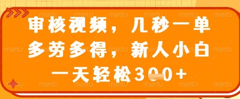 审核视频,几秒一单,多劳多得,新人小白一天轻松3张网赚项目-副业赚钱-互联网创业-资源整合神马网赚