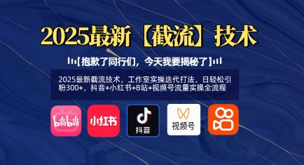 2025最新截流技术,工作室实操迭代打法,日轻松引粉300+,抖音+小红书+B站+视频号流量实操全流程网赚项目-副业赚钱-互联网创业-资源整合神马网赚