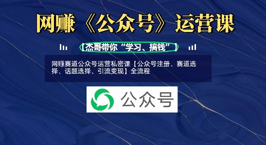 网创赛道公众号运营私密课【公众号注册、赛道选择、话题选择、引流变现】全流程网赚项目-副业赚钱-互联网创业-资源整合神马网赚