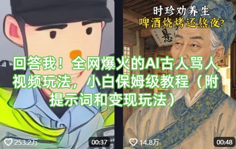 回答我!全网爆火的AI古人骂人视频玩法,小白保姆级教程(附提示词和变现玩法)网赚项目-副业赚钱-互联网创业-资源整合神马网赚