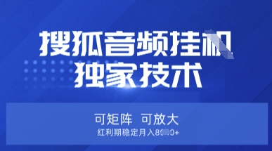 【搜狐音频挂G】独家技术,可矩阵可放大,红利期稳定月入8k网赚项目-副业赚钱-互联网创业-资源整合神马网赚