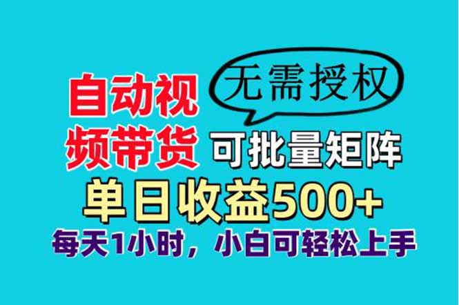 自动视频带货，可批量矩阵，单日收益500+、轻松实现睡后收益，小白可…网赚项目-副业赚钱-互联网创业-资源整合神马网赚