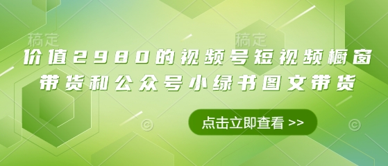 价值2980的视频号短视频橱窗带货和公众号小绿书图文带货网赚项目-副业赚钱-互联网创业-资源整合神马网赚