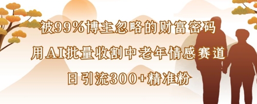 被99%博主忽略的财富密码:用AI批量收割中老年情感赛道,日引流300+精准粉网赚项目-副业赚钱-互联网创业-资源整合神马网赚