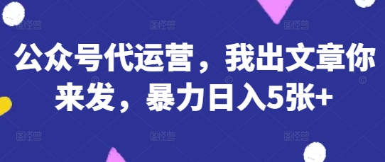 公众号代运营，我出文章你来发，暴力日入5张+网赚项目-副业赚钱-互联网创业-资源整合神马网赚