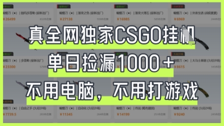 真全网独家CSGO挂G,单日捡漏1k+网赚项目-副业赚钱-互联网创业-资源整合神马网赚
