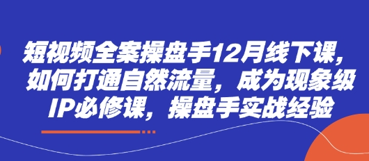 短视频全案操盘手12月线下课,如何打通自然流量,成为现象级IP必修课,操盘手实战经验网赚项目-副业赚钱-互联网创业-资源整合神马网赚
