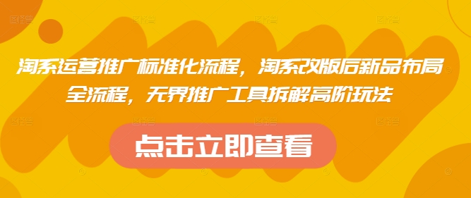 淘系运营推广标准化流程,淘系改版后新品布局全流程,无界推广工具拆解高阶玩法网赚项目-副业赚钱-互联网创业-资源整合神马网赚