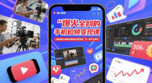 爆火全网的手机短视频变现课,0基础教你拍摄剪辑涨粉运营变现,用一部手机挣钱网赚项目-副业赚钱-互联网创业-资源整合神马网赚