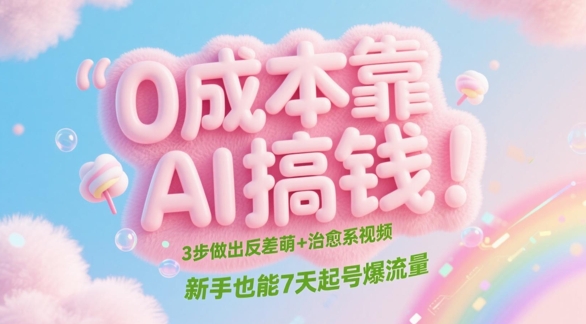 0成本靠AI搞钱!3步做出反差萌+治愈系视频,新手也能7天起号爆流量网赚项目-副业赚钱-互联网创业-资源整合神马网赚