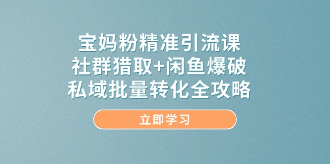 宝妈粉精准引流课，社群猎取+闲鱼爆破，私域批量转化全攻略网赚项目-副业赚钱-互联网创业-资源整合神马网赚