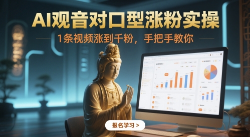 AI观音对口型涨粉实操,1条视频涨到千粉,手把手教你网赚项目-副业赚钱-互联网创业-资源整合神马网赚