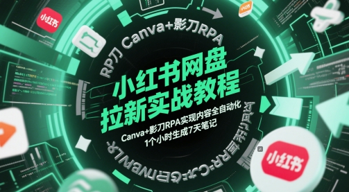 小红书网盘拉新实战教程,Canva+影刀RPA实现内容全自动化,1个小时生成7天笔记网赚项目-副业赚钱-互联网创业-资源整合神马网赚