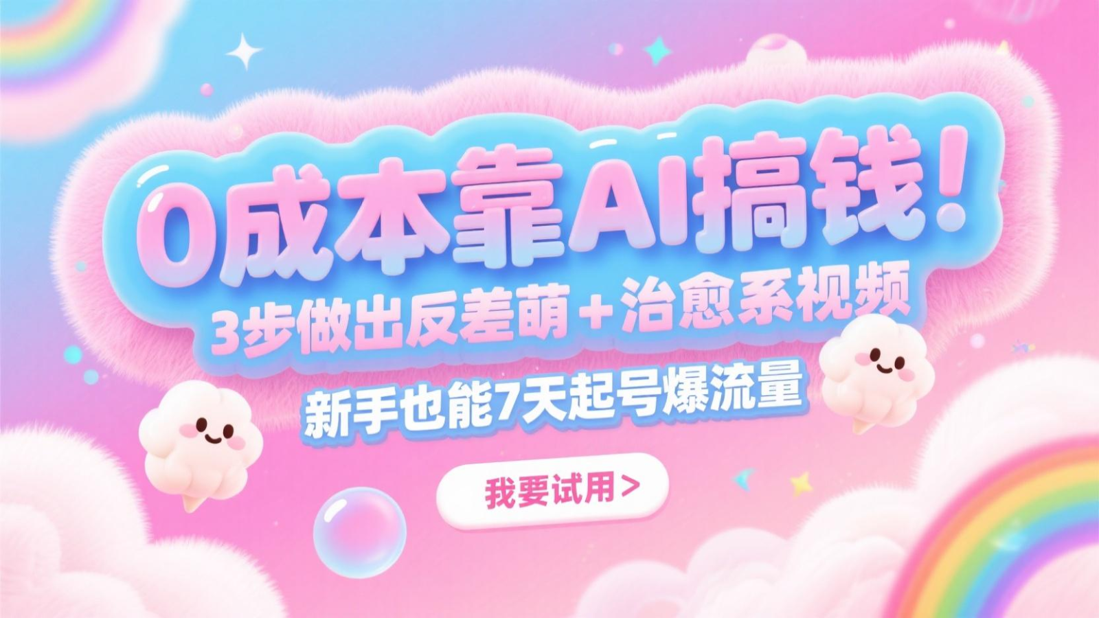 0成本靠AI搞钱！3步做出反差萌+治愈系视频，新手也能7天起号爆流量，月入5位数网赚项目-副业赚钱-互联网创业-资源整合神马网赚