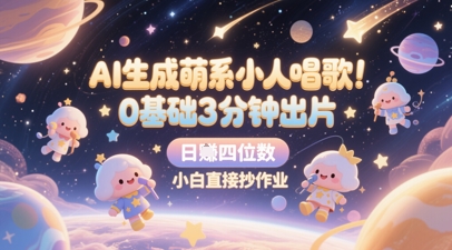 AI生成萌系小人唱歌,0基础3分钟出片,28个作品涨粉8.9W,单条最高19W赞,日入四位数,小白直接抄作业网赚项目-副业赚钱-互联网创业-资源整合神马网赚