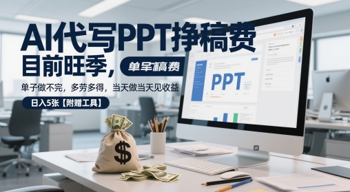 AI代写PPT挣稿费,目前旺季,单子做不完,多劳多得,当天做当天见收益,日入5张【附赠工具】网赚项目-副业赚钱-互联网创业-资源整合神马网赚