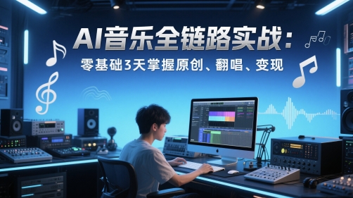 AI音乐全链路实战变现课:零基础3天掌握原创、翻唱、变现网赚项目-副业赚钱-互联网创业-资源整合神马网赚