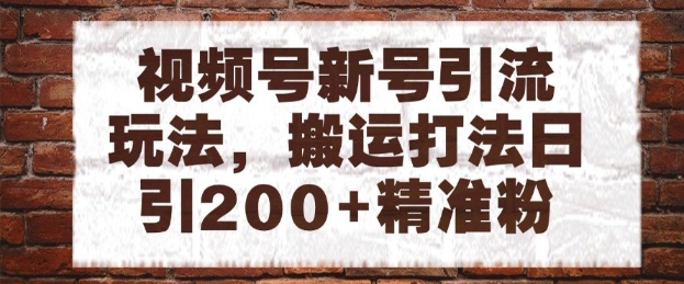 视频号新号引流玩法，搬运打法日引200+精准粉，可矩阵放大网赚项目-副业赚钱-互联网创业-资源整合神马网赚