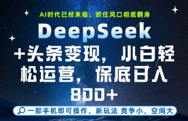 DeepSeek+头条变现,保姆级教学,小白轻松上手,日入8张+网赚项目-副业赚钱-互联网创业-资源整合神马网赚