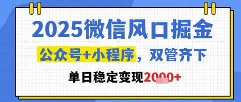 2025微信风口掘金,公众号+小程序双管齐下,单日稳定变现1k+网赚项目-副业赚钱-互联网创业-资源整合神马网赚