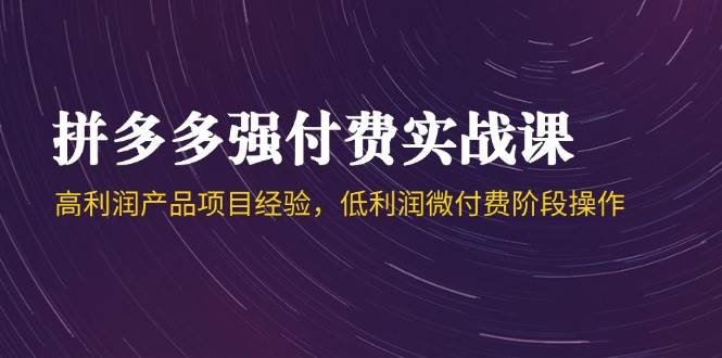 拼多多强付费实战课-44期,高利润产品项目经验,低利润微付费阶段操作网赚项目-副业赚钱-互联网创业-资源整合神马网赚