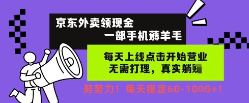 京东外卖领现金,一部手机薅羊毛,每天上线动动手指,无需打理,每天保底60+,每天就是如此轻松网赚项目-副业赚钱-互联网创业-资源整合神马网赚