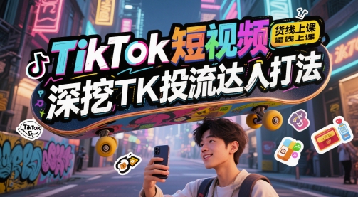 TikTok短视频带货线上课,深挖TK投流达人打法网赚项目-副业赚钱-互联网创业-资源整合神马网赚
