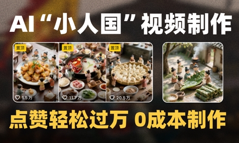 爆款1000W+播放微缩景观迷你小人国AI视频0成本制作全流程教学网赚项目-副业赚钱-互联网创业-资源整合神马网赚