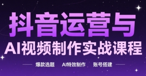 抖音运营与AI视频制作实战课程,爆款选题-AI特效制作-账号搭建网赚项目-副业赚钱-互联网创业-资源整合神马网赚