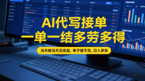 AI代写接单，一单一结多劳多得，当天做当天见收益，单子接不完，日入多张【全网最全实操课程】网赚项目-副业赚钱-互联网创业-资源整合神马网赚