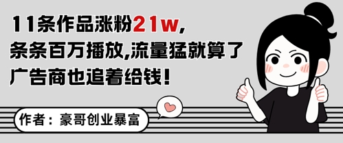 11条作品涨粉21W,条条百W播放,流量猛就算了,广告商也追着给钱网赚项目-副业赚钱-互联网创业-资源整合神马网赚