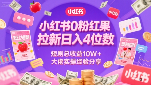 小红书0粉红果短剧拉新日入4位,数短剧总收益10W+大佬实操经验分享网赚项目-副业赚钱-互联网创业-资源整合神马网赚