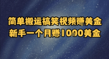 简单搬运搞笑视频挣美金,新手一个月入1k美金网赚项目-副业赚钱-互联网创业-资源整合神马网赚