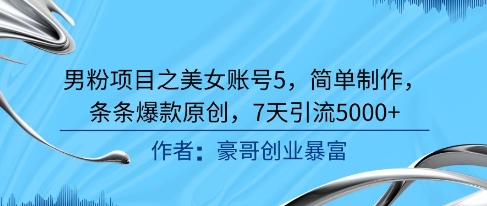 男粉项目之美女账号5,简单制作,条条爆款原创,7天引流5000+网赚项目-副业赚钱-互联网创业-资源整合神马网赚