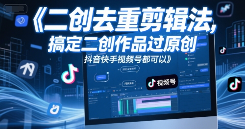 短视频二创去重剪辑法，搞定二创作品过原创，抖音快手视频号都可以网赚项目-副业赚钱-互联网创业-资源整合神马网赚