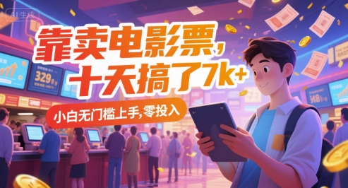 靠卖电影票,十天搞了7k+,小白无门槛上手,零投入网赚项目-副业赚钱-互联网创业-资源整合神马网赚