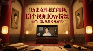 历史女性独白视频,13个视频10w粉丝,伙伴计划,视频号分成等网赚项目-副业赚钱-互联网创业-资源整合神马网赚