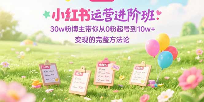 小红书运营进阶班:30w粉博主带你从0粉起号到10w+变现的完整方法论网赚项目-副业赚钱-互联网创业-资源整合神马网赚